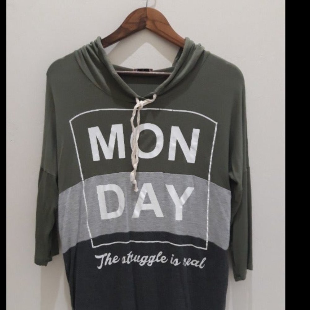 Gemstone Monday the Struggle is Real Hoodie Pullover Lace Up, 3/4 Comfy Flowy